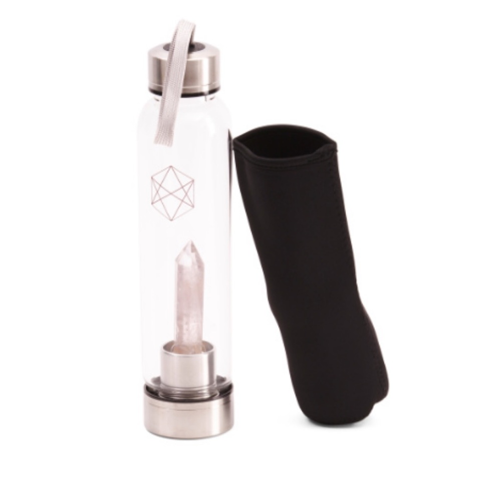 ✨ New! Amethyst Crystal-Infused Glass Water Bottle w/ Black Sleeve ✨